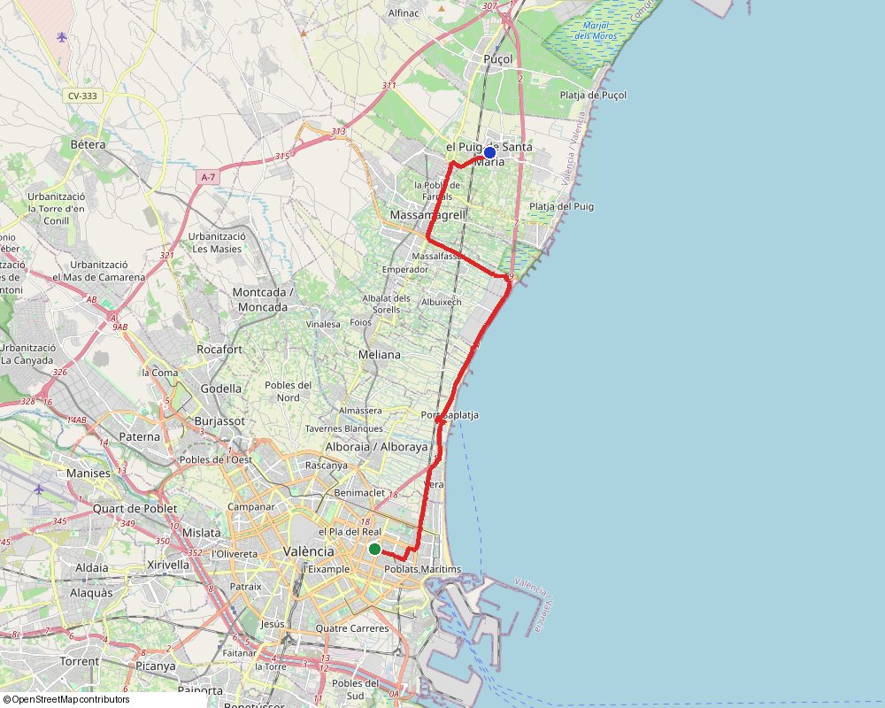 Mapa de la ruta: Ruta a El Puig