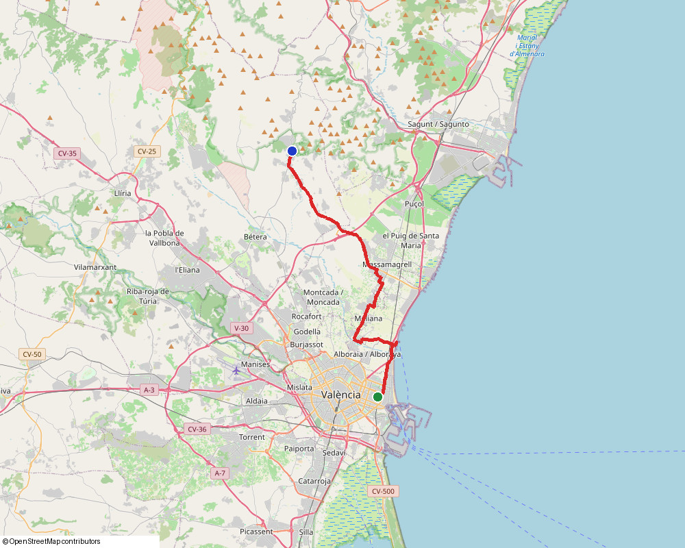 Mapa de la ruta: Ruta a Náquera